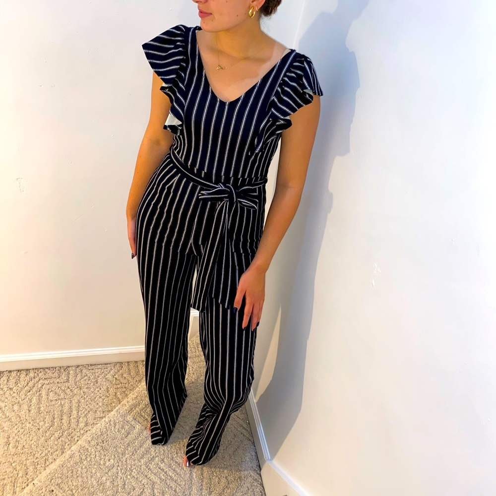 BLVD Striped Ruffle Jumpsuit